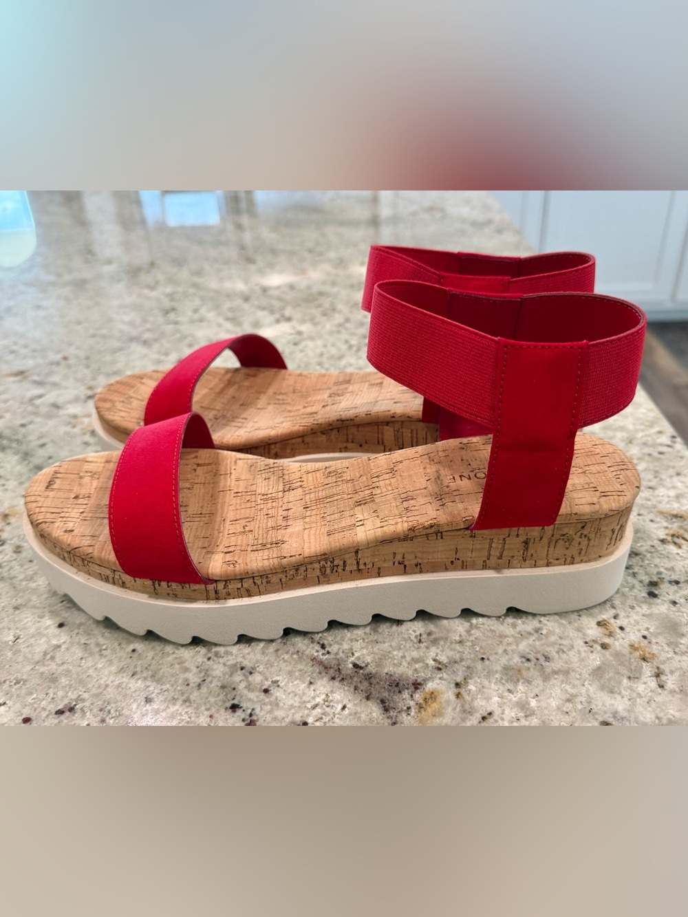 Sun + Stone Red Cork Platform Sandals with Ankle Strap